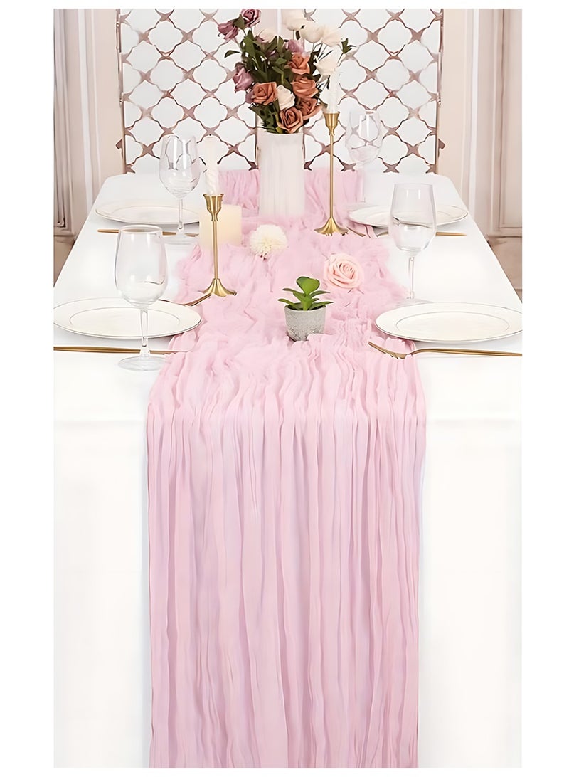 CLAVON Translucent Table Runner Chessian Tablecloth for Wedding Reception Bridal Shower Party Decoration Table Centerpiece 90*400CM Pink - Image 2